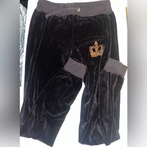 Juicy Couture Black Velvet Joggers with Gold Crown